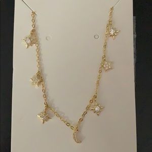Vermeil moon and star gold rhinestone necklace